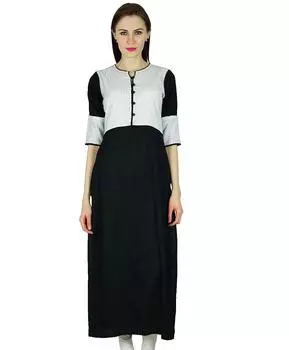Bimba Women Rayon custom Kurta Kurti Черный топ без рукавов Индийский Формальный Этнический 10 чёрный