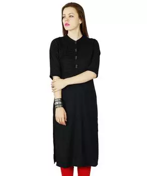Bimba Women Rayon custom Kurta Kurti с коротким рукавом Летняя туника с длинным топом Блузка Индийская 10 чёрный