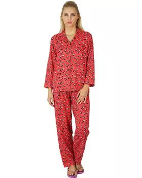 Bimba Women Rayon Night Wear Pajama Set Printed Full Sleeve Shirt with 10 красный