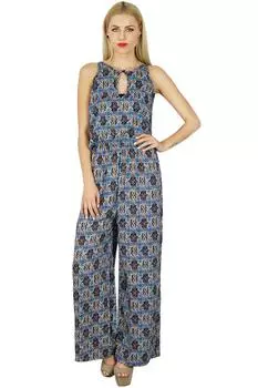 Bimba Women Rayon Печатный длинный комбинезон Праздничная повседневная одежда 10 синий