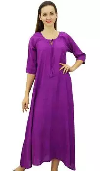 Bimba Women Rayon Purple Night Gown 3 4 Sleeve Long Maxi Night Dress 10 фиолетовый