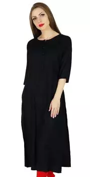 Bimba Women Rayon Straight Kurta Kurti 3 4 Рукав Повседневная летняя блузка 10 чёрный