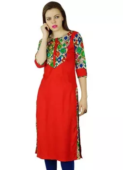 Bimba Women Red Rayon Tunic 3 4 Рукав Kurta Kurti Повседневная формальная одежда 10 красный