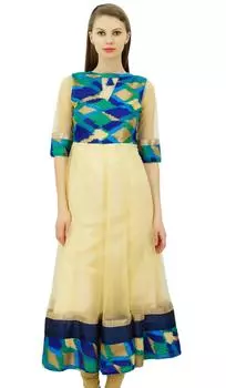 Bimba Women s Anarkali Kurta Designer Kurti Индийская этническая длинная расклешенная блузка 10 бежевый