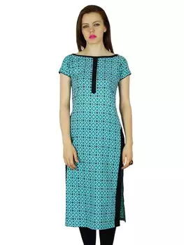 Bimba Women Scoop Neck Kurta Kurti Блузка с принтом Классическая индийская туника 10 синий