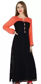 Bimba Women Sheer Sleeve Lawn Kurti Длинная туника Индийская модная блузка Длинная 10 чёрный