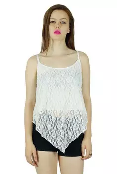 Bimba Women Speghatti Strap custom Crop Top Net, Holiday Clothing White 10 белый