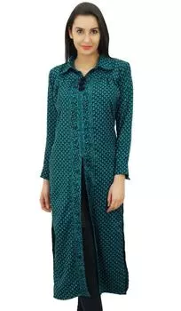 Bimba Women Straight Collar Slit Kurta Kurti Printed Rayon Туника с полным рукавом 10 чёрный