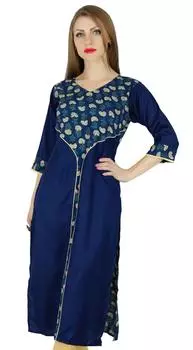 Bimba Women Straight Kurta Kurti Blue Rayon Туника Повседневная Летняя Индийская 10 синий