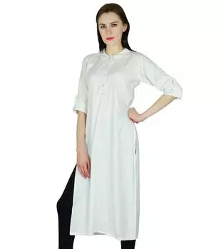 Bimba Women Straight Kurta Long Kurti 3 4 Рукав Белый Топ Этнический Индийский 10 белый