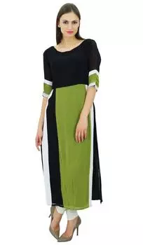 Bimba Women Straight Pannel Kurti 3 4Th Sleeve Solid Kurta Indian Tunic 10 зелёный