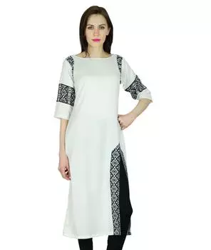 Bimba Women Straight Rayon Kurta Long custom Kurti 3 4 Sleeve White Top Этнический индийский 10 белый
