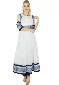 Bimba Women White Anarkali custom Kurti Long Flaired Net Kurta Sheer Sleevles Top Ethnic 10 белый