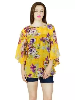 Bimba Women Yellow custom Жоржет Топ Кимоно Рукав Цветочная блузка Туника 10 жёлтый