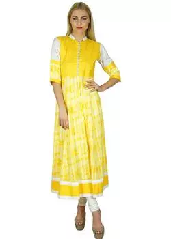 Bimba Women Yellow Kurta Anarkali Kurti Хлопковая блузка Индийское этническое платье 10 жёлтый