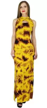 Bimba Women Yellow Long Maxi Dress Chic Style Rayon без рукавов Весенний день 10 жёлтый