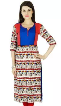 Bimba Womens 3 4 Sleeve Rayon Kurta Regular Fit Printed Kurti Indian Casual 16 разноцветный