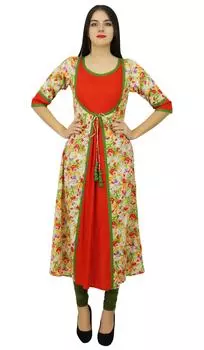 Bimba Womens A-Line Cotton Kurti Designer Ladies Kurta Indian Dress Custom 14 красный