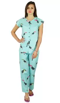 Bimba Womens Cotton Night Wear Пижамный комплект с коротким рукавом с пижамой Night 10 синий