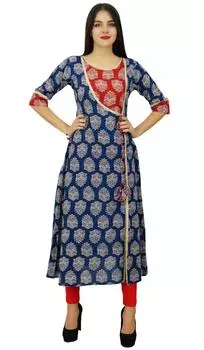 Bimba Womens Designer Angrakha Style Cotton Kurta Kurti Формальная этническая одежда 10 синий