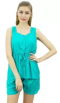 Bimba Womens Drawstring Solid Aqua Pj Set На пуговицах Рубашка Шорты Платье-10 10 цвет морской волны