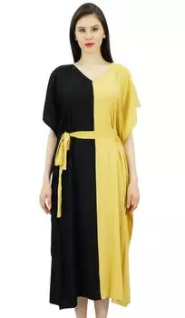 Bimba Womens Long Rayon 2 Colors Kaftan с поясом Designer Beach Cover Up Caftan Maxi 10 чёрный