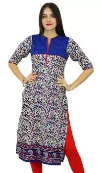Bimba Womens Straight Cotton Kurti Printed Ladies Kurta Indian Ethnic Casual 10 синий
