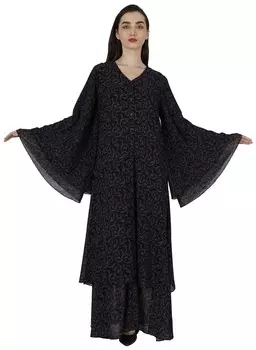 Бимба женщин Исламская молитва платье Печатные расклешенные рукава Мусульманские платья Абая XL чёрный