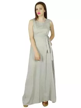 Бимба женщин макси платье хлопка бежевого мантии без рукавов летней одежды на заказ 14 бежевый