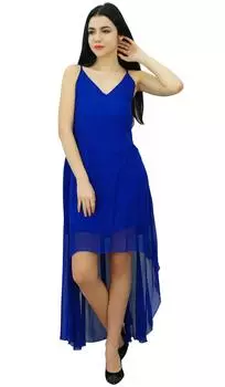 Бимба Женщины Асимметричный Подол Спагетти Ремни Сарафан Длинные Платья Партии 16 королевский синий