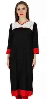 Бимба Женщины Черный Красный Прямая Курти Туника Индийская Этническая Повседневная Формальная Курта 10 чёрный