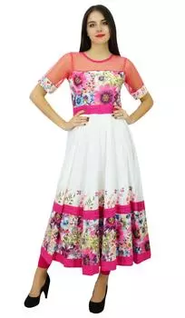 Бимба Женщины Длинные Индийский Дизайнер Хлопок Курти Цветочный Принт Курта Платье На Заказ 14 розовый