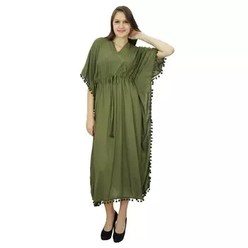 Бимба Женщины Длинные Печатные Кафтан Мягкий Модал Хлопок Пляж Накидки Макси 10 зелёный