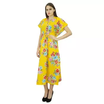 Бимба Женщины Длинные Печатные Кафтан Мягкий Модал Хлопок Пляж Накидки Макси 10 жёлтый