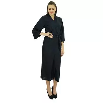 Бимба Женщины Длинный Твердый Пояс Халат Мягкий Модальный Хлопок Обернуть Круглая Обычная Ванна 10 чёрный