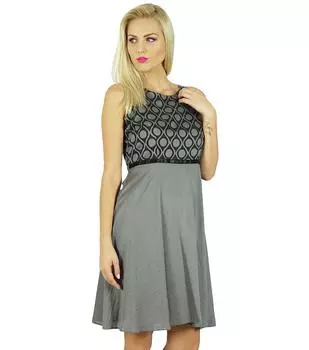 Бимба Женщины До Колен Хлопок Сдвиг Платье Летняя Повседневная Одежда 10 серый