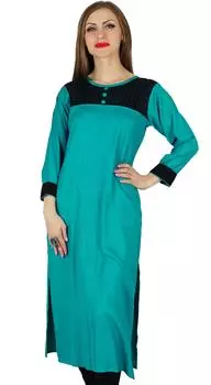 Бимба Женщины Индийская Этническая Курта Курти Район Блузка Формальная Повседневная Летняя 10 зелёный