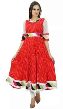 Бимба Женщины Индийский Этнический Красный Анаркали Курти Район Дизайнер Макси Курта Индийская Одежда для вечеринок 10 красный
