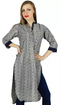 Бимба Женщины Курта Курти 3 4 Рукава Формальная Повседневная Хлопковая Туника Индийская Блузка 10 серый