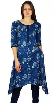Bimba Женская асимметричная куртка Kurta Regular Fit Хлопковая туника Kurti с карманами - 10 синий