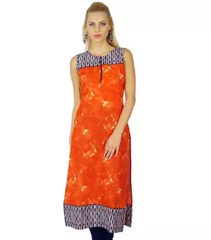 Bimba женская этническая хлопковая длинная блузка Kurti Kurta с оранжевым топом на заказ 12 оранжевый