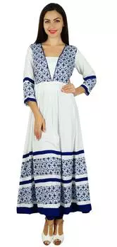 Бимба женская белая вискоза Anarkali Designer Kurta Kurti повседневная туника 3 4 рукава в этническом стиле 10 белый