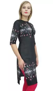 Bimba женская черная туника 3 4 рукава с принтом kurti Kurta этническое платье 10 чёрный