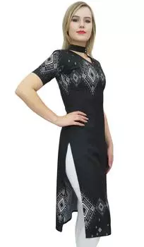 Bimba Женская черная туника с принтом Дизайнер Курта с коротким рукавом Курти 10 чёрный