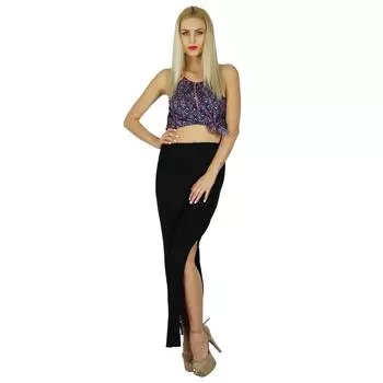 Bimba Женская длинная юбка-карандаш с разрезом Черная облегающая макси-юбка Низ 10 чёрный