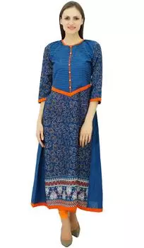 Bimba женская хлопковая курта дизайнерская A-Line Kurti 3 4 рукава формальная повседневная туника на заказ стежка 10 синий