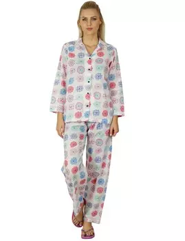 Bimba Женская хлопковая ночная одежда Пижамный комплект Печатная рубашка с длинным рукавом с 18 разноцветный