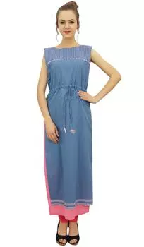 Bimba Женская хлопковая синяя Курта Дизайнерская кулиска на талии Курти с 10 серый