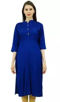 Бимба женская летняя повседневная Pintuck Kurti Kurta 3 4 рукава из вискозы классическая туника 10 синий