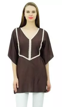 Бимба женская летняя верхняя одежда в этническом стиле хлопок кафтан стиль туника блузка с 10 коричневый